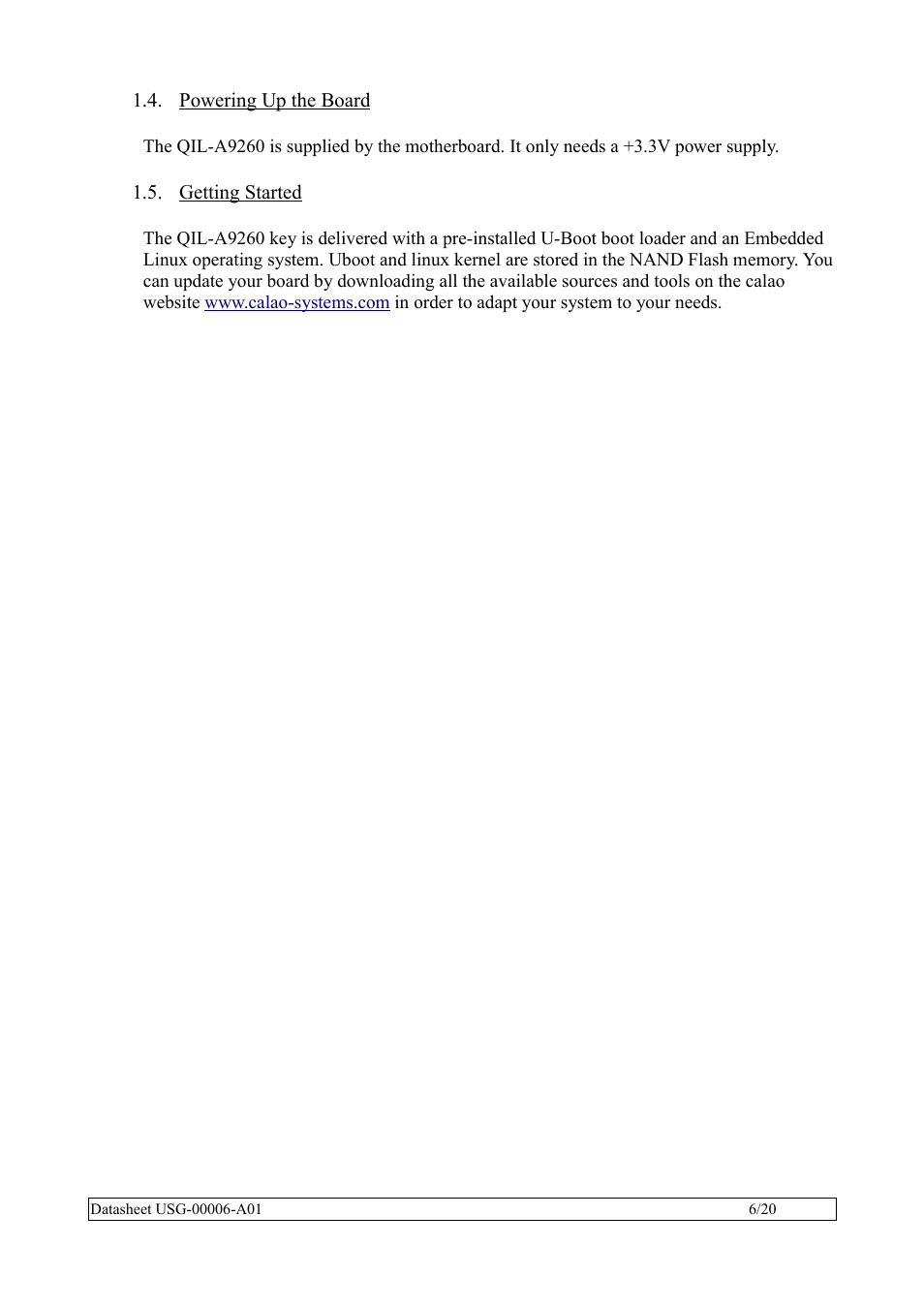 Powering up the board, Getting started | Rainbow Electronics QIL-A9260-C11 User Manual | Page 6 / 20