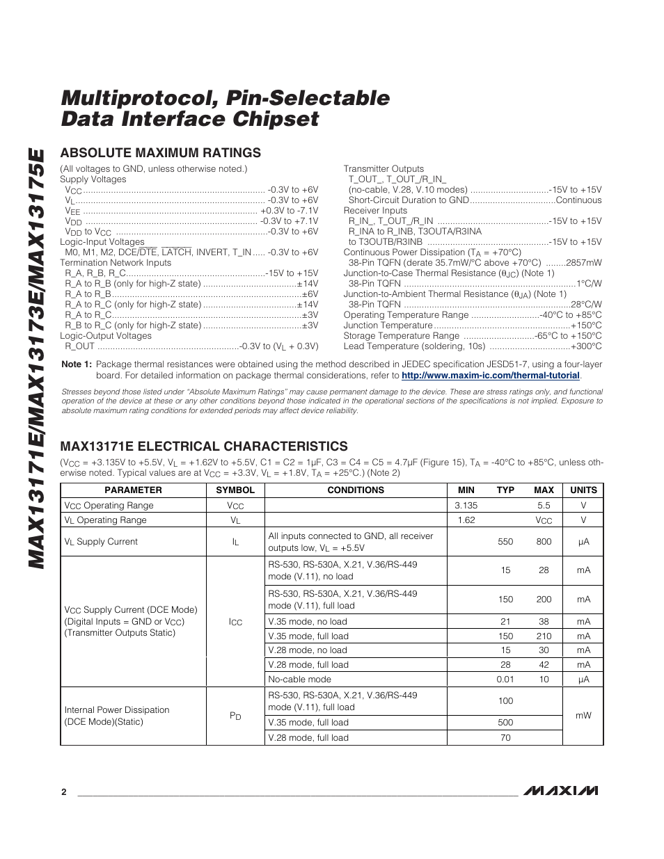 Rainbow Electronics MAX13175E User Manual | Page 2 / 38