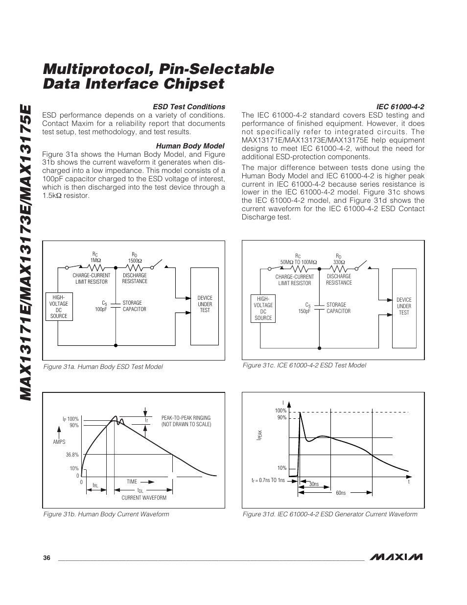Esd test conditions, Human body model | Rainbow Electronics MAX13175E User Manual | Page 36 / 38