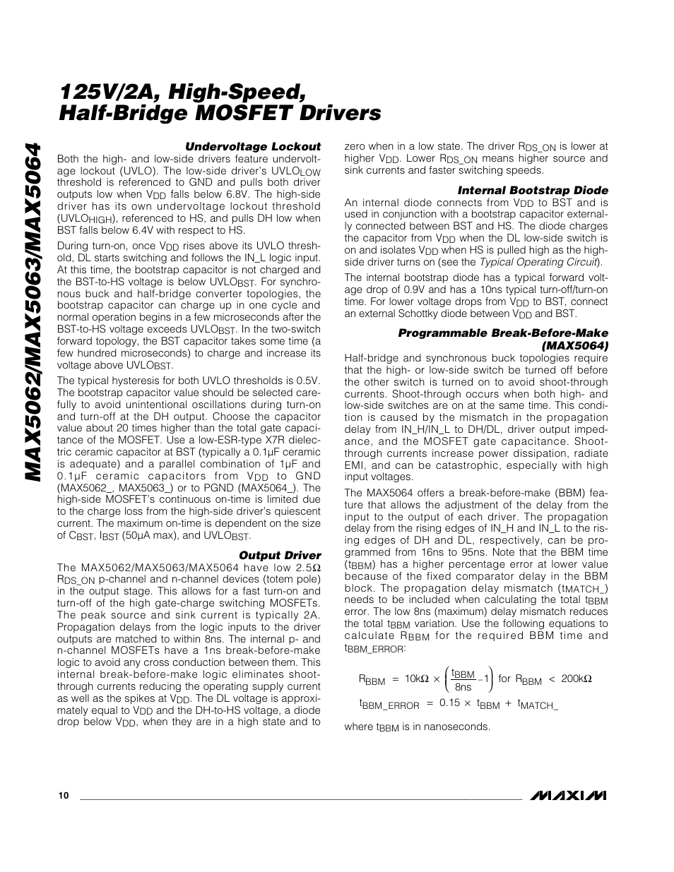 125v/2a, high-speed, half-bridge mosfet drivers | Rainbow Electronics MAX5064 User Manual | Page 10 / 19
