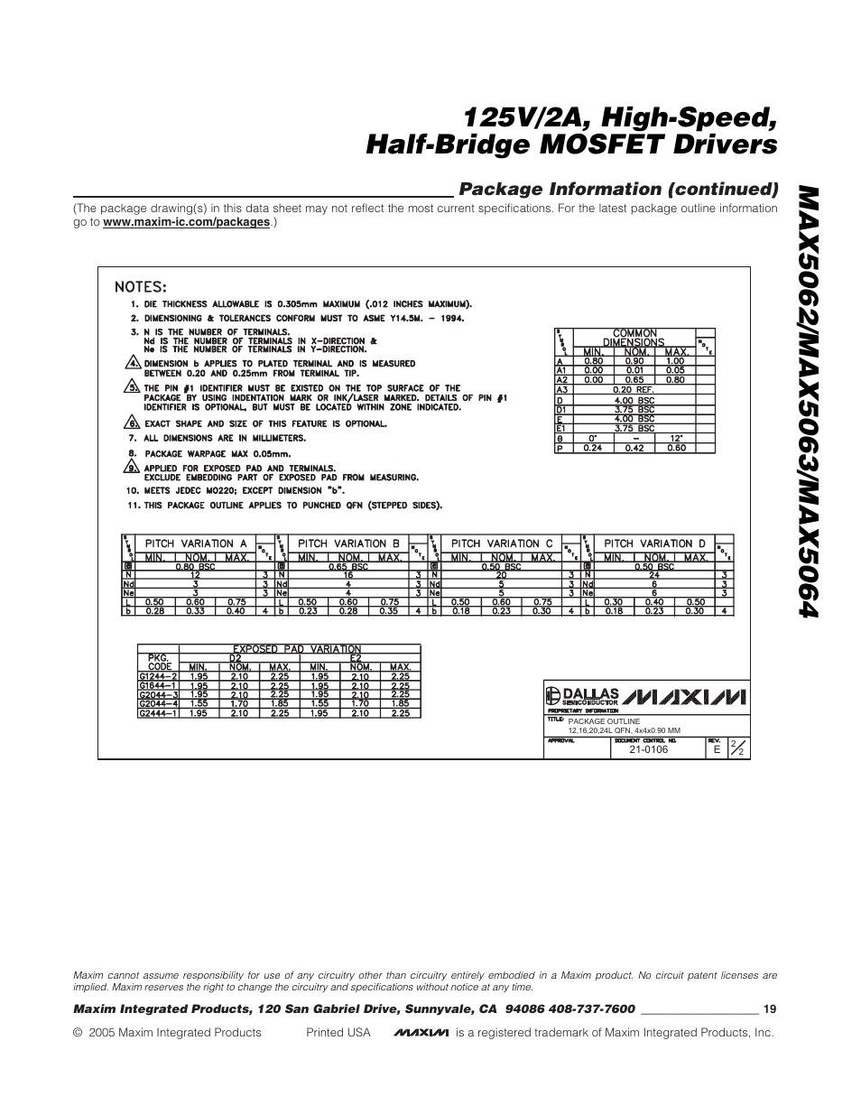 Package information (continued) | Rainbow Electronics MAX5064 User Manual | Page 19 / 19