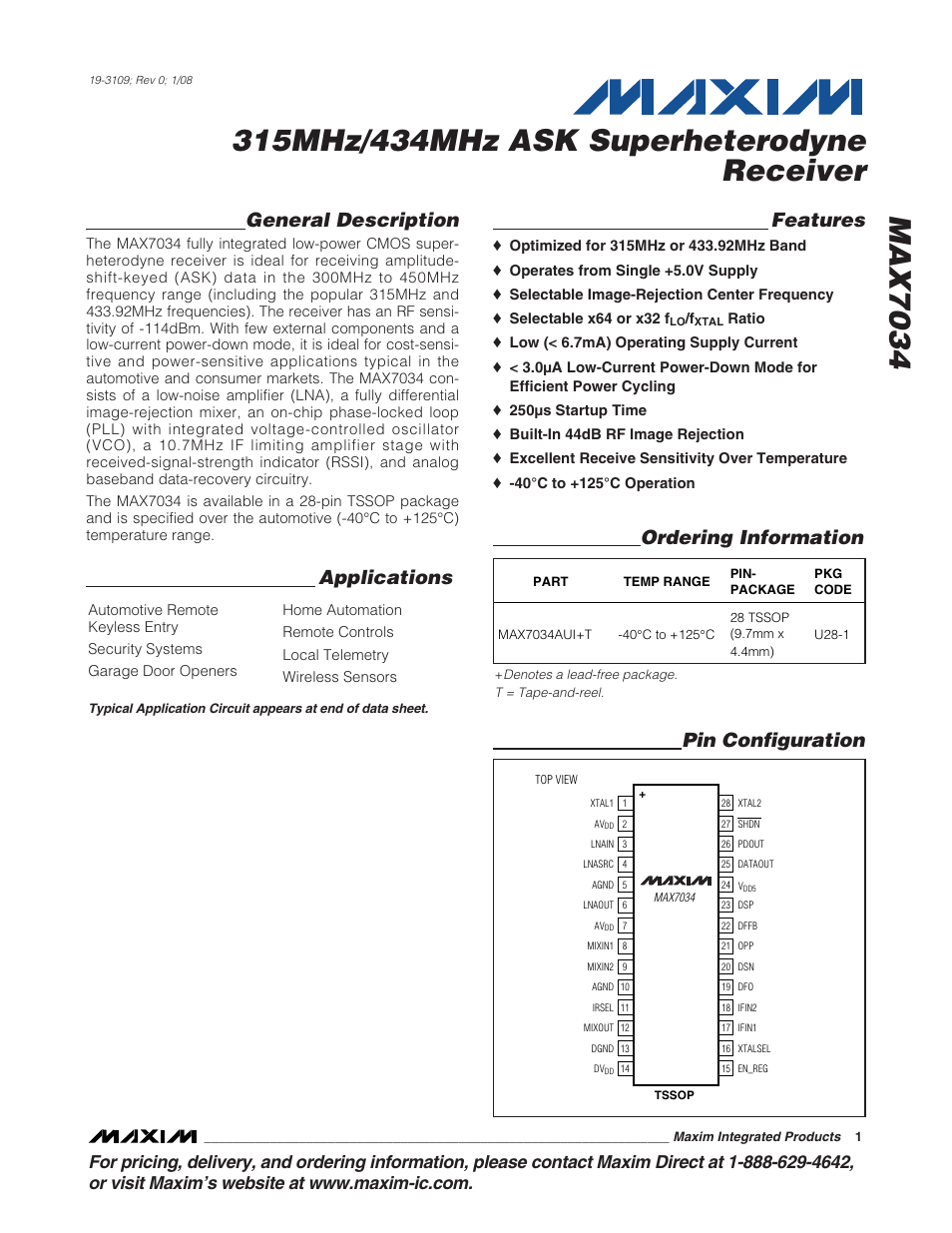 Rainbow Electronics MAX7034 User Manual | 13 pages