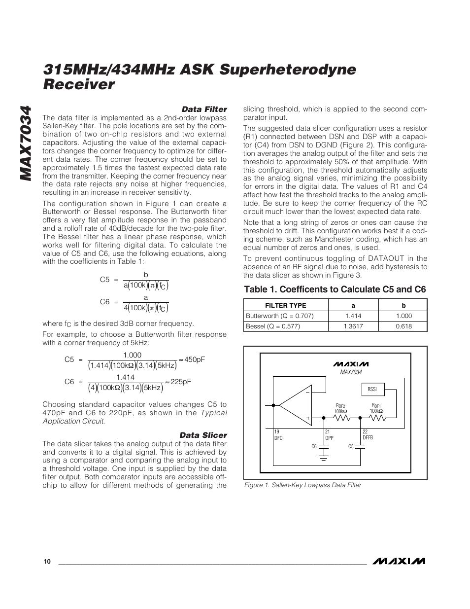 Table 1. coefficents to calculate c5 and c6 | Rainbow Electronics MAX7034 User Manual | Page 10 / 13