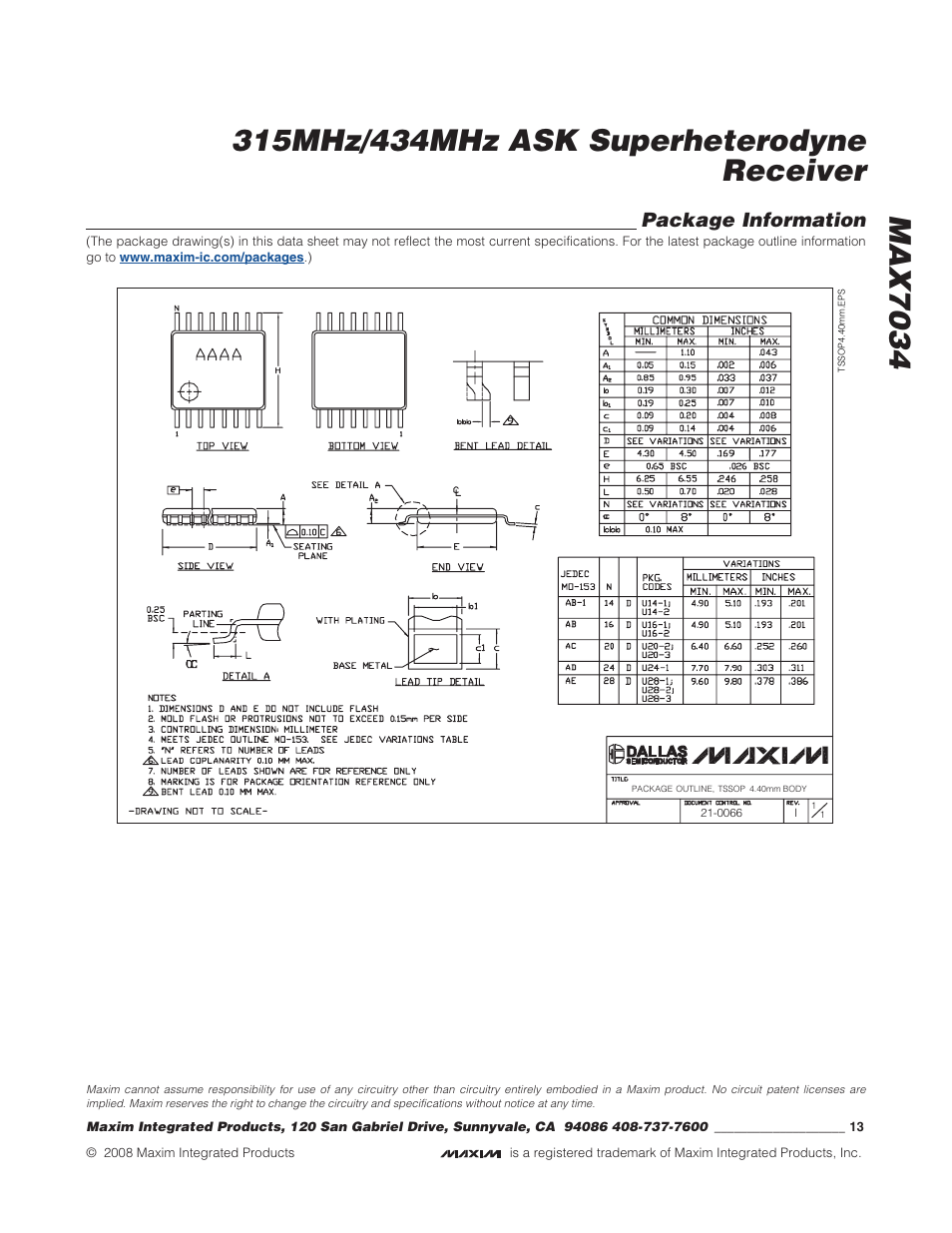 Package information | Rainbow Electronics MAX7034 User Manual | Page 13 / 13