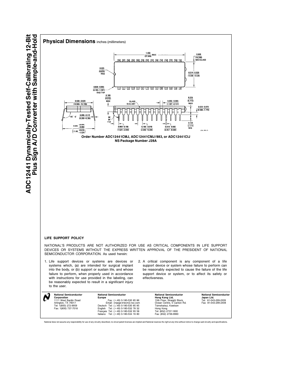 Physical dimensions | Rainbow Electronics ADC12441 User Manual | Page 14 / 14