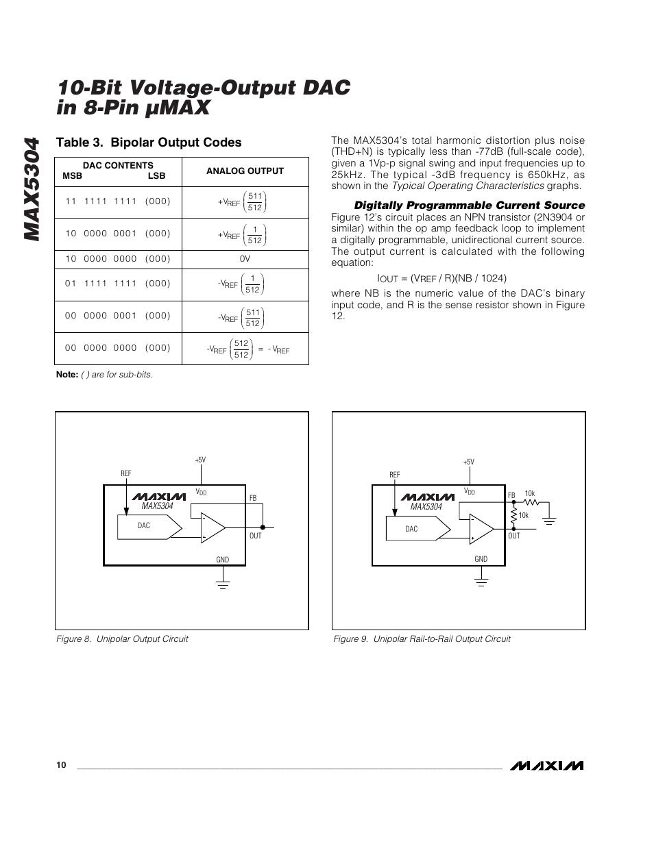 Table 3. bipolar output codes | Rainbow Electronics MAX5304 User Manual | Page 10 / 12