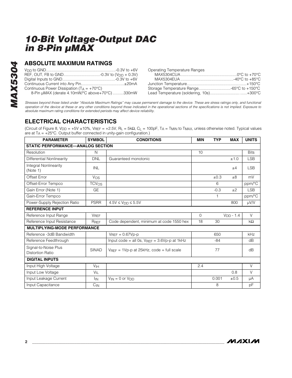 Rainbow Electronics MAX5304 User Manual | Page 2 / 12