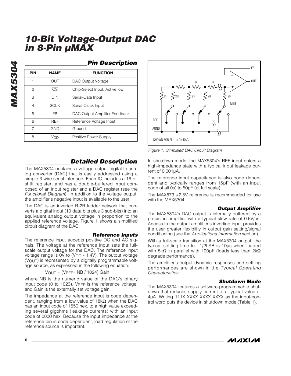Detailed description, Pin description | Rainbow Electronics MAX5304 User Manual | Page 6 / 12