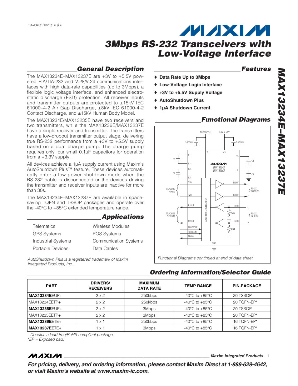 Rainbow Electronics MAX13237E User Manual | 16 pages