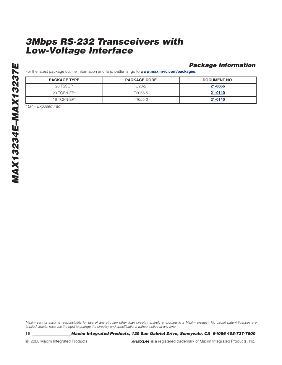 Package information | Rainbow Electronics MAX13237E User Manual | Page 16 / 16