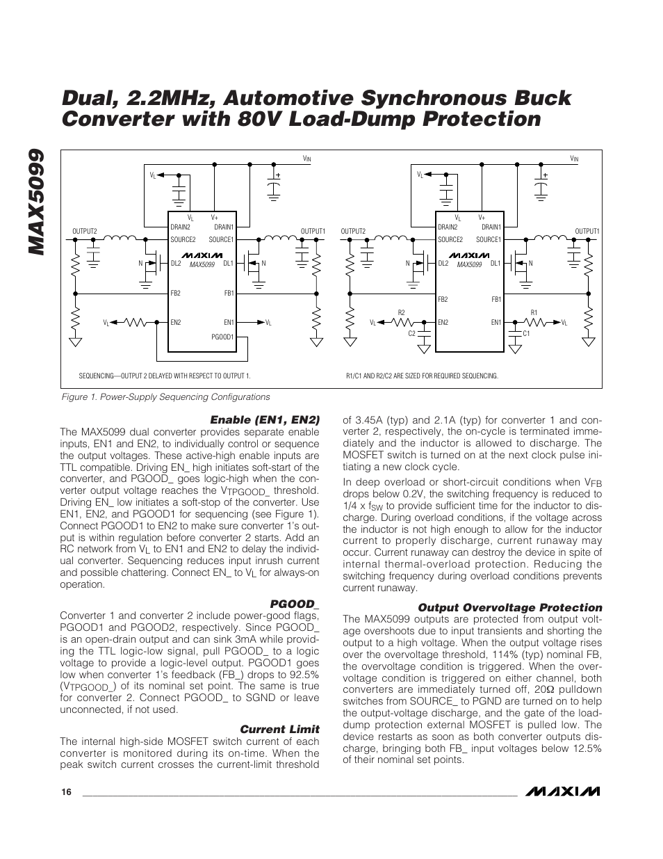 Enable (en1, en2), Pgood, Current limit | Output overvoltage protection | Rainbow Electronics MAX5099 User Manual | Page 16 / 27