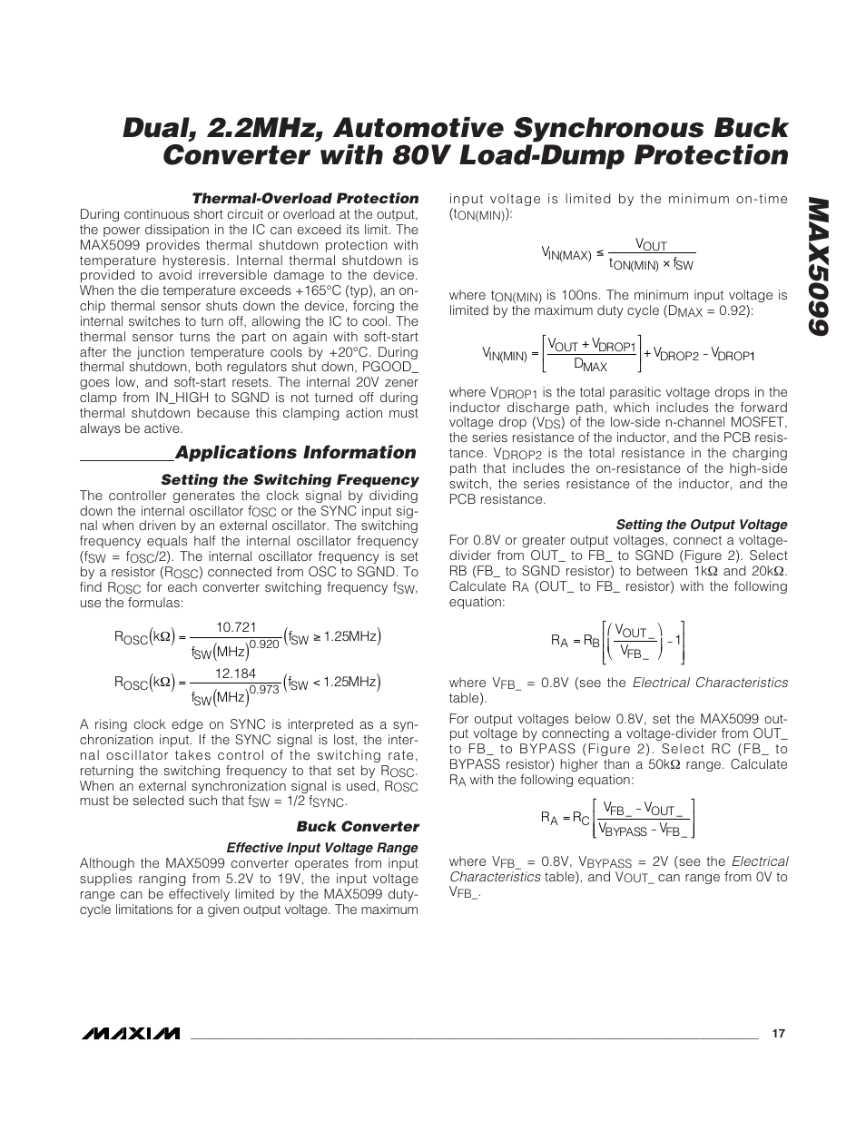 Max5099, Applications information | Rainbow Electronics MAX5099 User Manual | Page 17 / 27