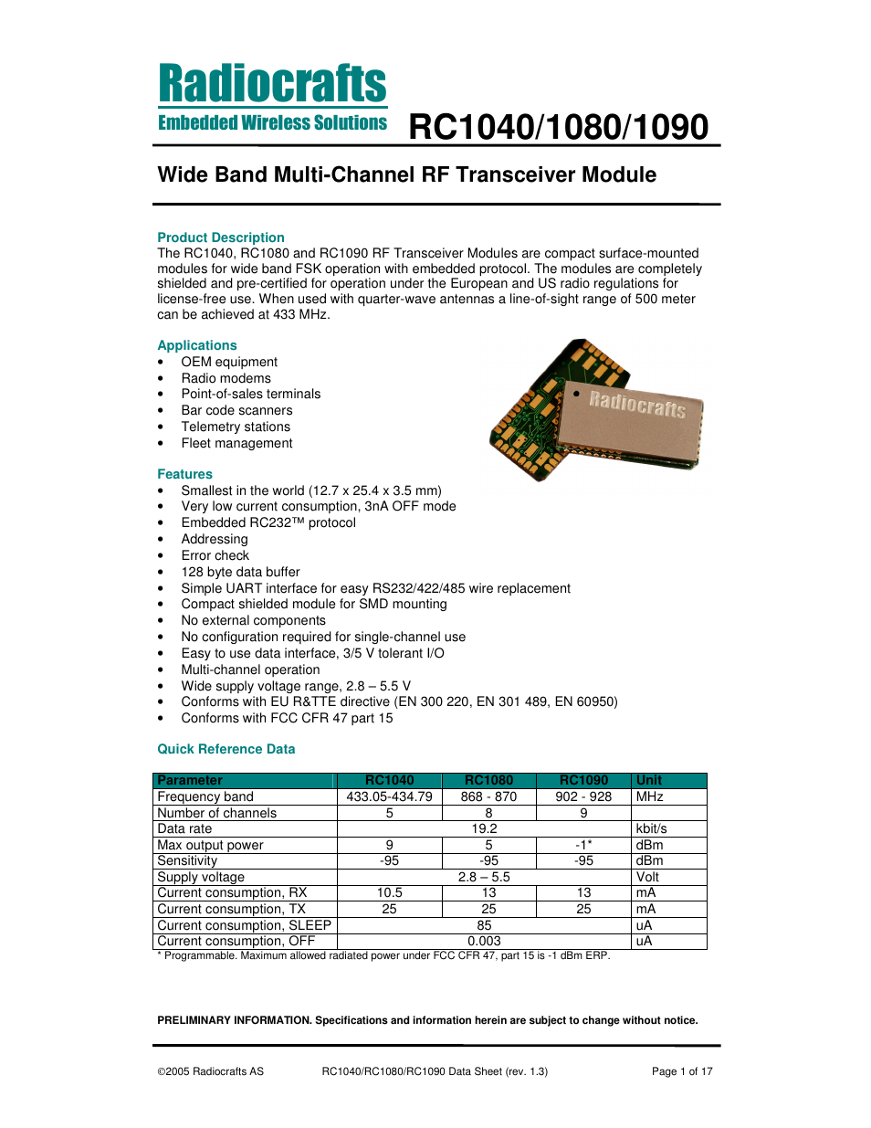 Rainbow Electronics RC1090 User Manual | 17 pages
