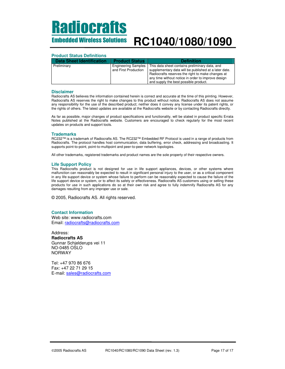 Rainbow Electronics RC1090 User Manual | Page 17 / 17