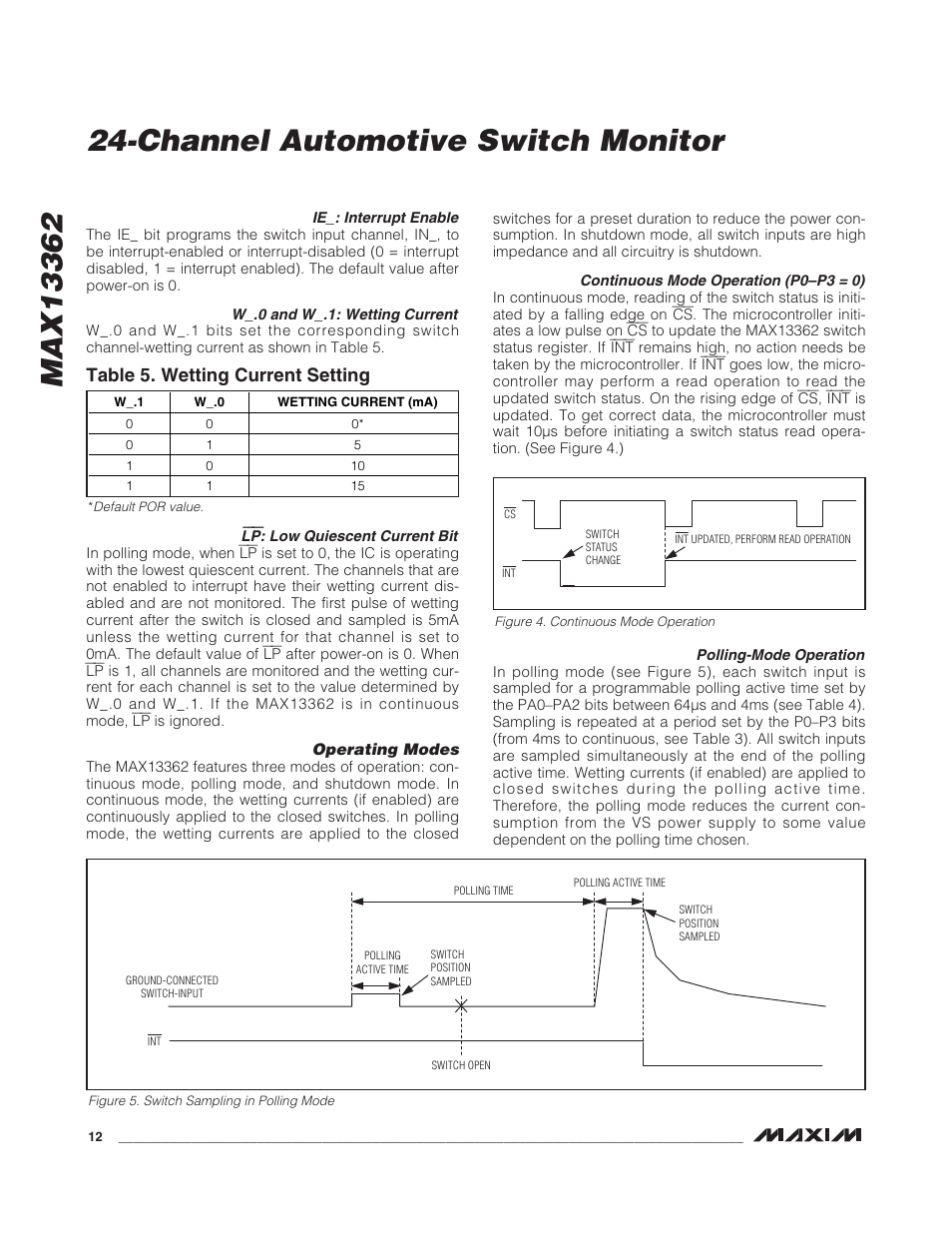Channel automotive switch monitor, Table 5. wetting current setting | Rainbow Electronics MAX13362 User Manual | Page 12 / 14