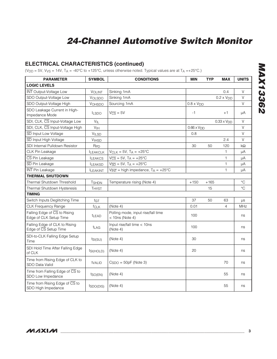 Electrical characteristics (continued) | Rainbow Electronics MAX13362 User Manual | Page 3 / 14