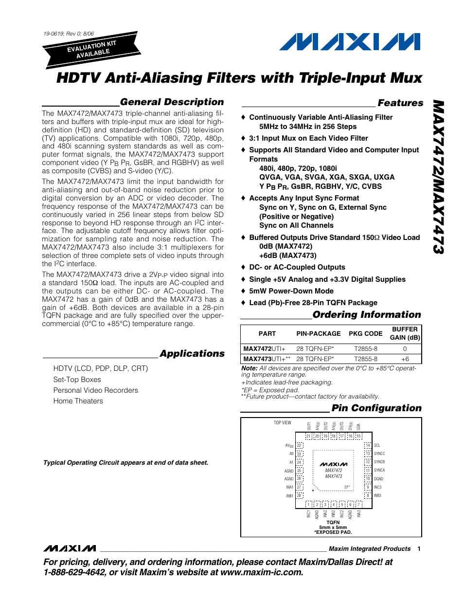 Rainbow Electronics MAX7473 User Manual | 19 pages