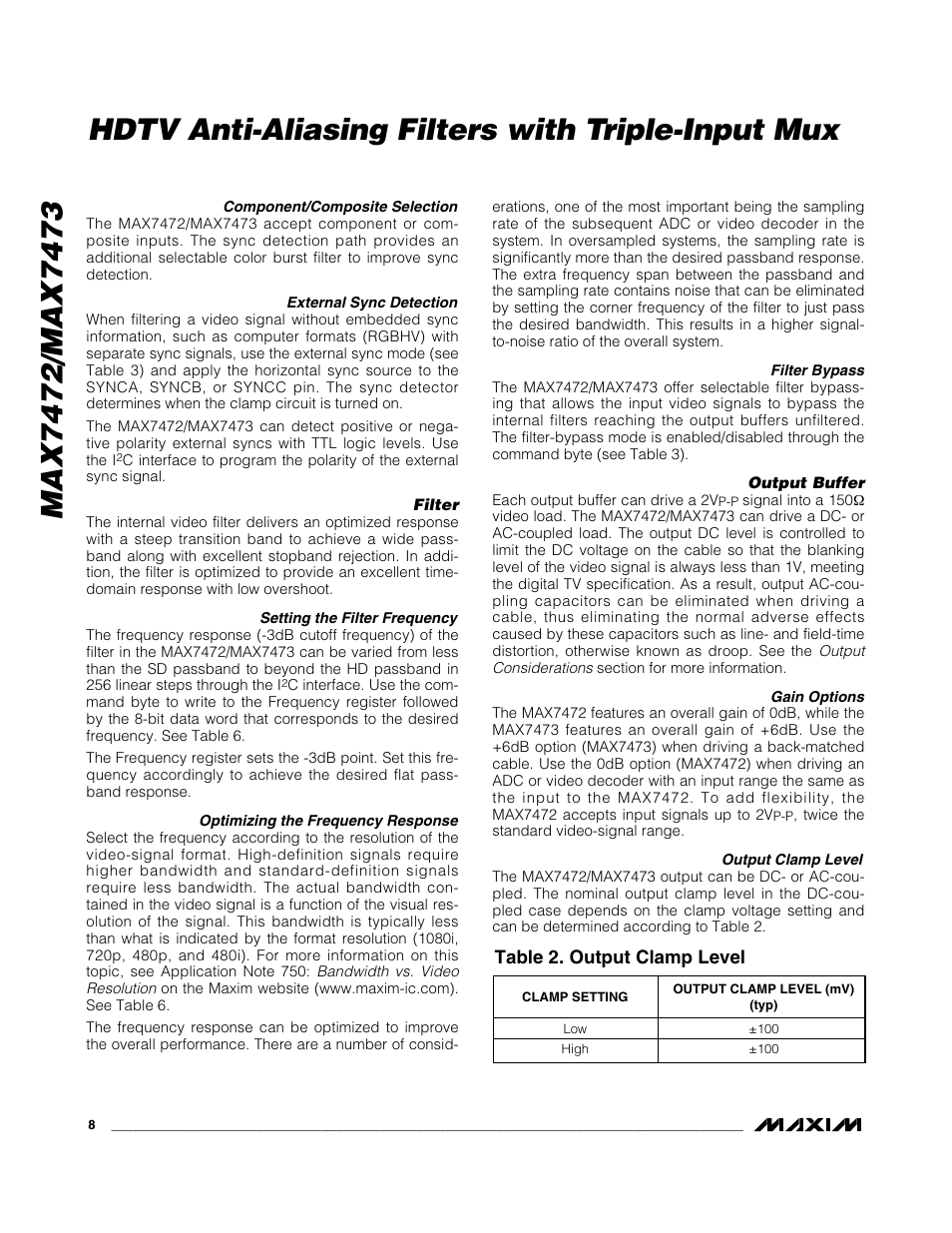 Hdtv anti-aliasing filters with triple-input mux | Rainbow Electronics MAX7473 User Manual | Page 8 / 19