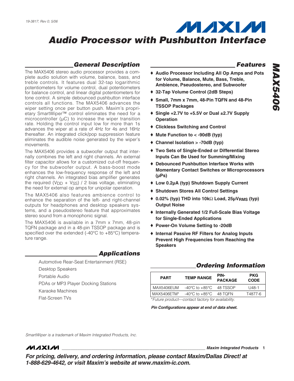 Rainbow Electronics MAX5406 User Manual | 26 pages