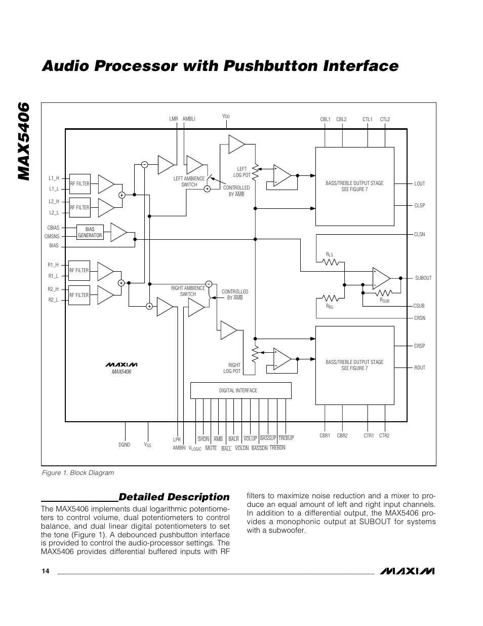 Max5406 audio processor with pushbutton interface, Detailed description | Rainbow Electronics MAX5406 User Manual | Page 14 / 26