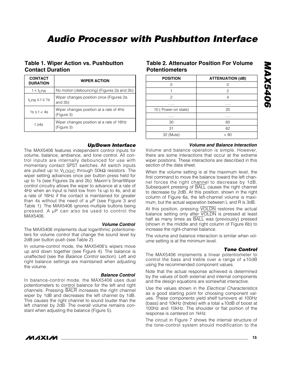 Max5406 audio processor with pushbutton interface | Rainbow Electronics MAX5406 User Manual | Page 15 / 26