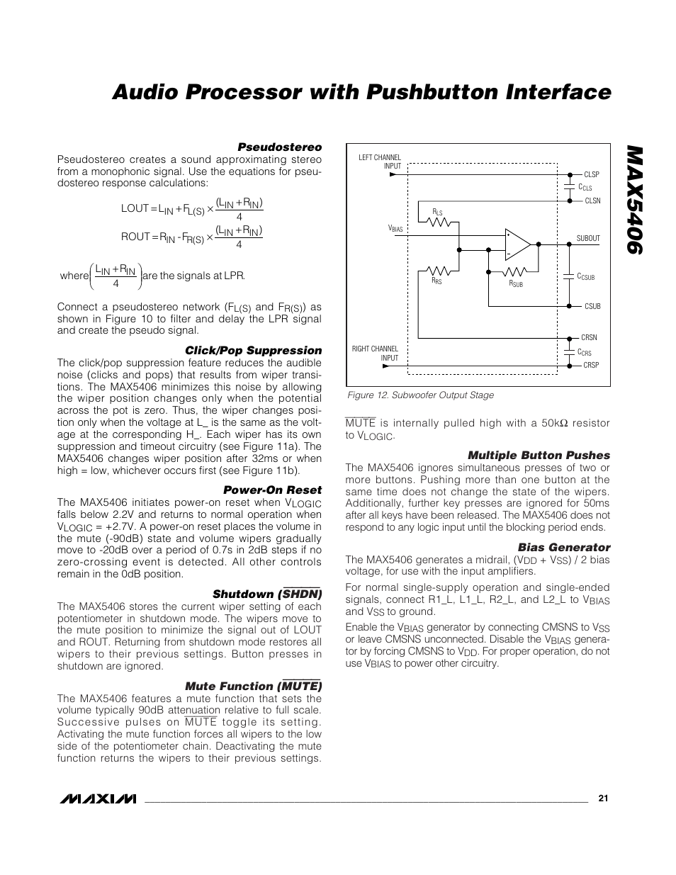 Max5406 audio processor with pushbutton interface | Rainbow Electronics MAX5406 User Manual | Page 21 / 26