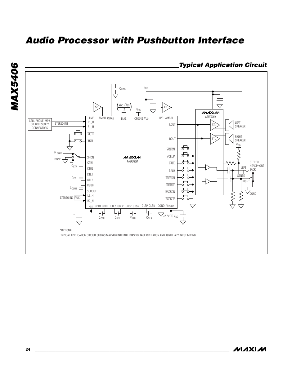 Max5406 audio processor with pushbutton interface, Typical application circuit | Rainbow Electronics MAX5406 User Manual | Page 24 / 26