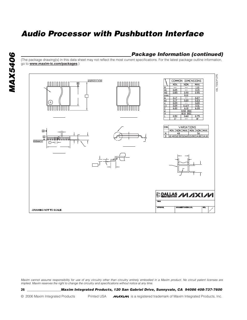 Max5406 audio processor with pushbutton interface, Package information (continued), Boblet | Rainbow Electronics MAX5406 User Manual | Page 26 / 26