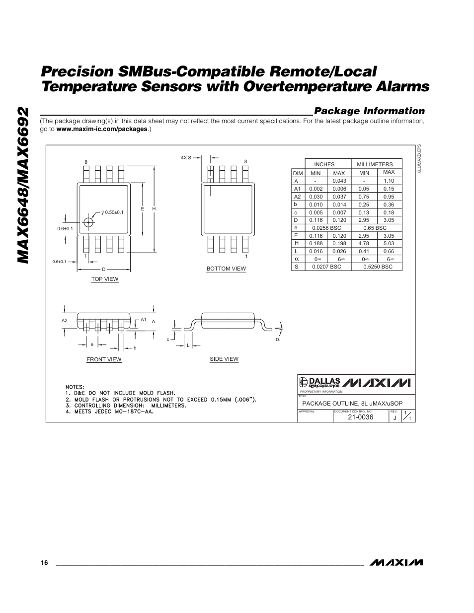 Package information | Rainbow Electronics MAX6692 User Manual | Page 16 / 17