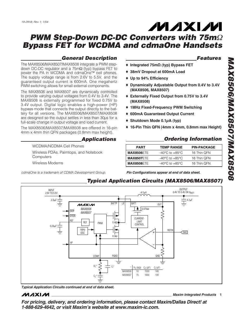 Rainbow Electronics MAX8508 User Manual | 11 pages