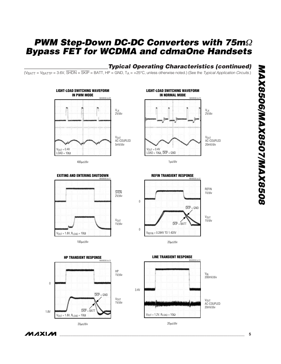 Bypass fet for wcdma and cdmaone handsets, Typical operating characteristics (continued) | Rainbow Electronics MAX8508 User Manual | Page 5 / 11