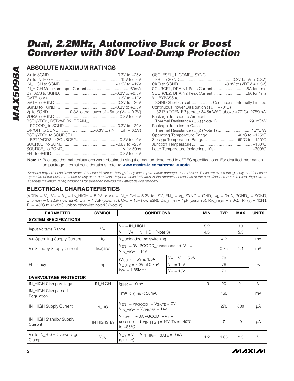 Rainbow Electronics MAX5098A User Manual | Page 2 / 28