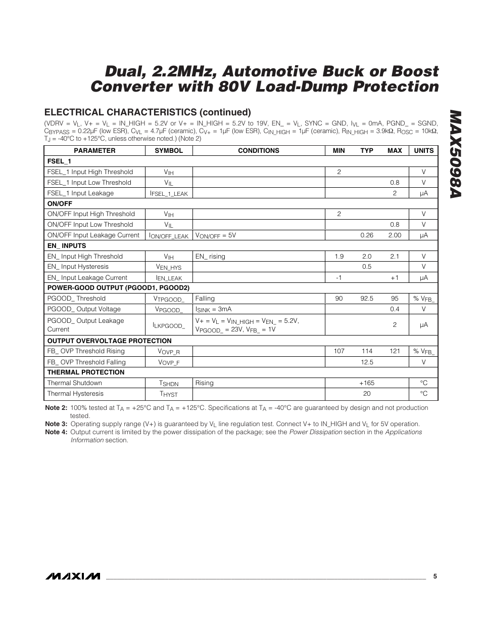 Electrical characteristics (continued) | Rainbow Electronics MAX5098A User Manual | Page 5 / 28