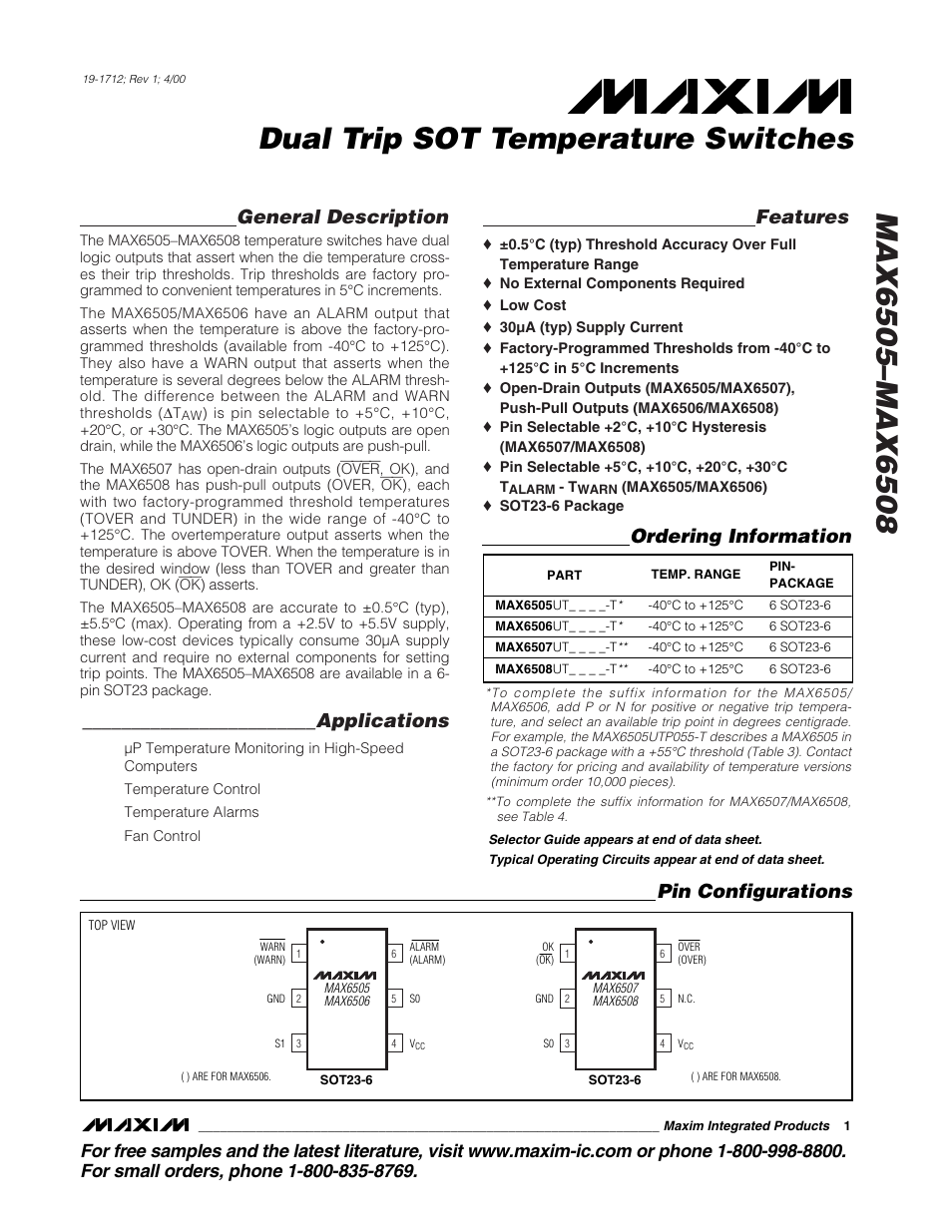 Rainbow Electronics MAX6508 User Manual | 12 pages