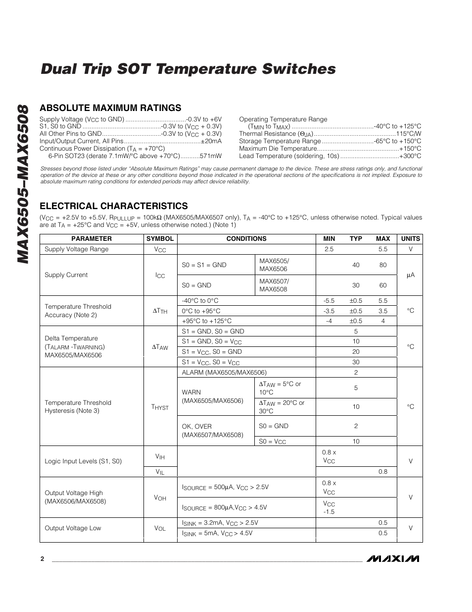 Rainbow Electronics MAX6508 User Manual | Page 2 / 12
