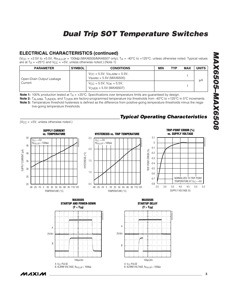 Typical operating characteristics, Electrical characteristics (continued) | Rainbow Electronics MAX6508 User Manual | Page 3 / 12