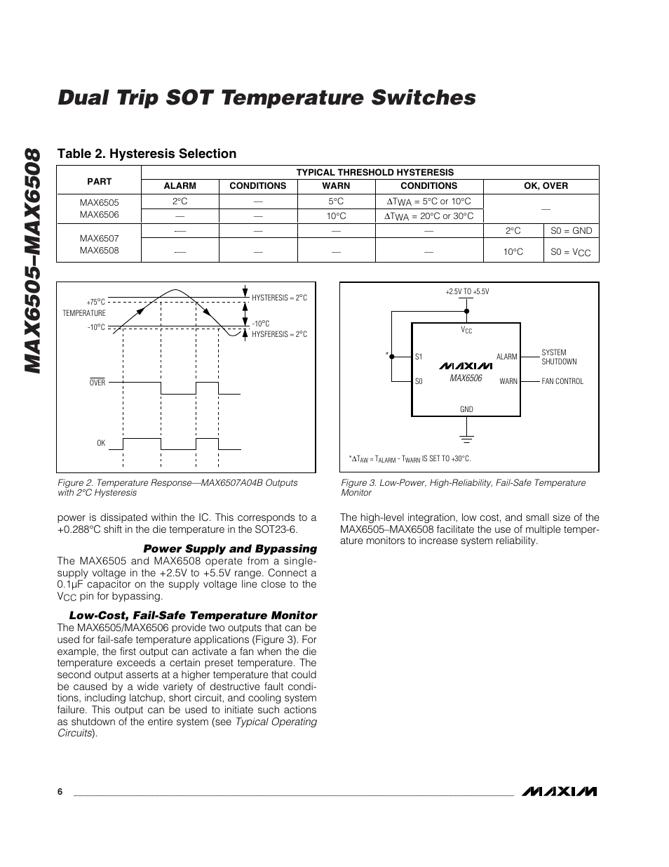 Table 2. hysteresis selection | Rainbow Electronics MAX6508 User Manual | Page 6 / 12
