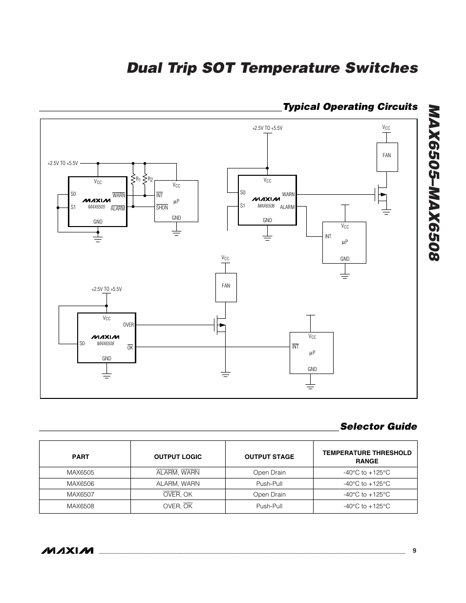 Typical operating circuits, Selector guide | Rainbow Electronics MAX6508 User Manual | Page 9 / 12