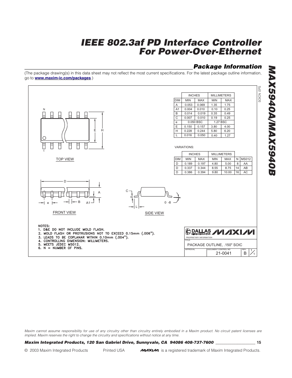 Package information | Rainbow Electronics MAX5940B User Manual | Page 15 / 15