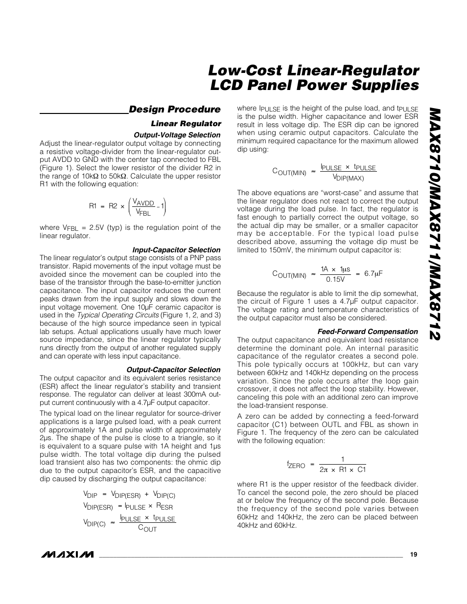 Design procedure | Rainbow Electronics MAX8712 User Manual | Page 19 / 23