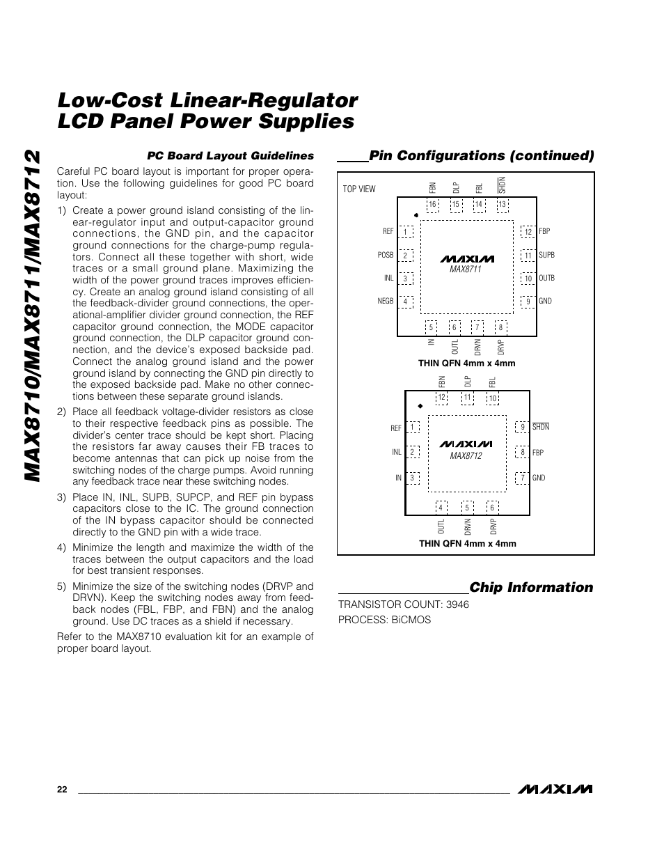 Pin configurations (continued), Chip information | Rainbow Electronics MAX8712 User Manual | Page 22 / 23