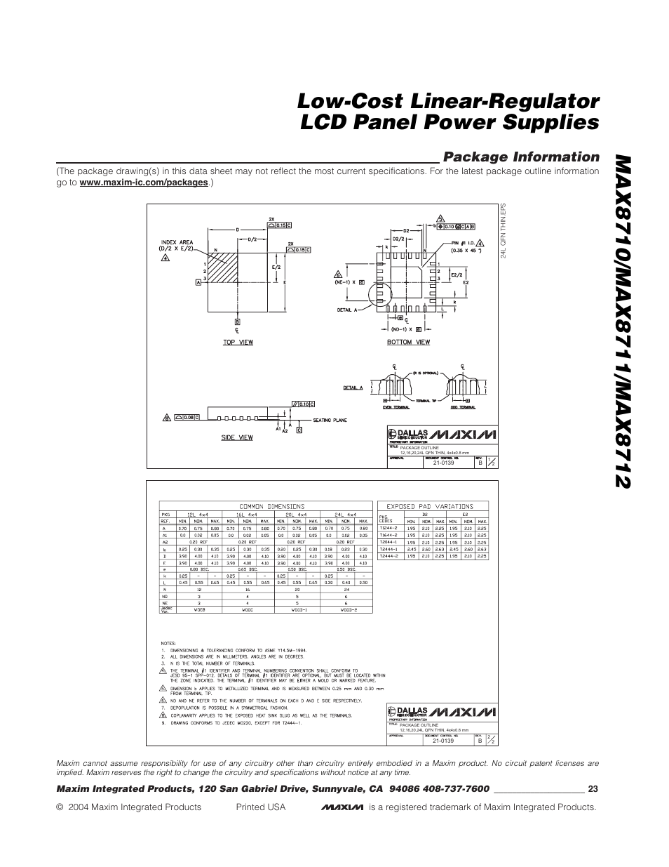 Package information | Rainbow Electronics MAX8712 User Manual | Page 23 / 23