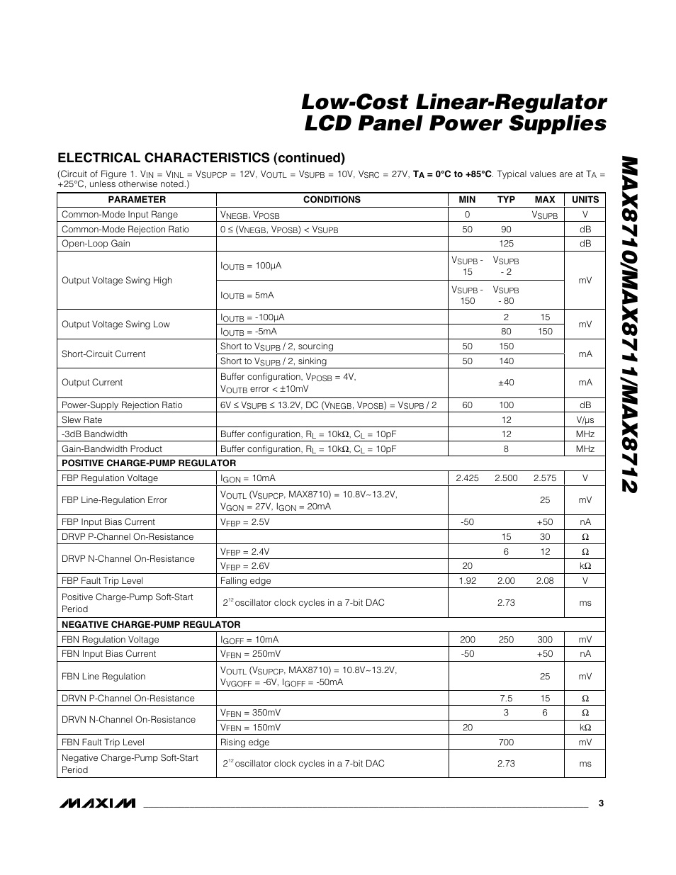 Electrical characteristics (continued) | Rainbow Electronics MAX8712 User Manual | Page 3 / 23