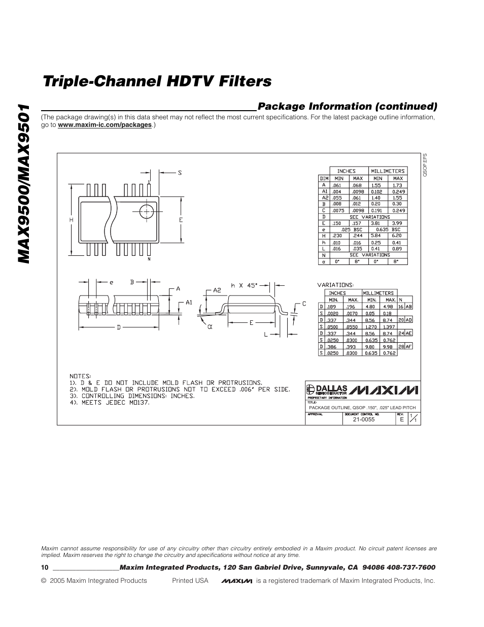 Package information (continued) | Rainbow Electronics MAX9501 User Manual | Page 10 / 10