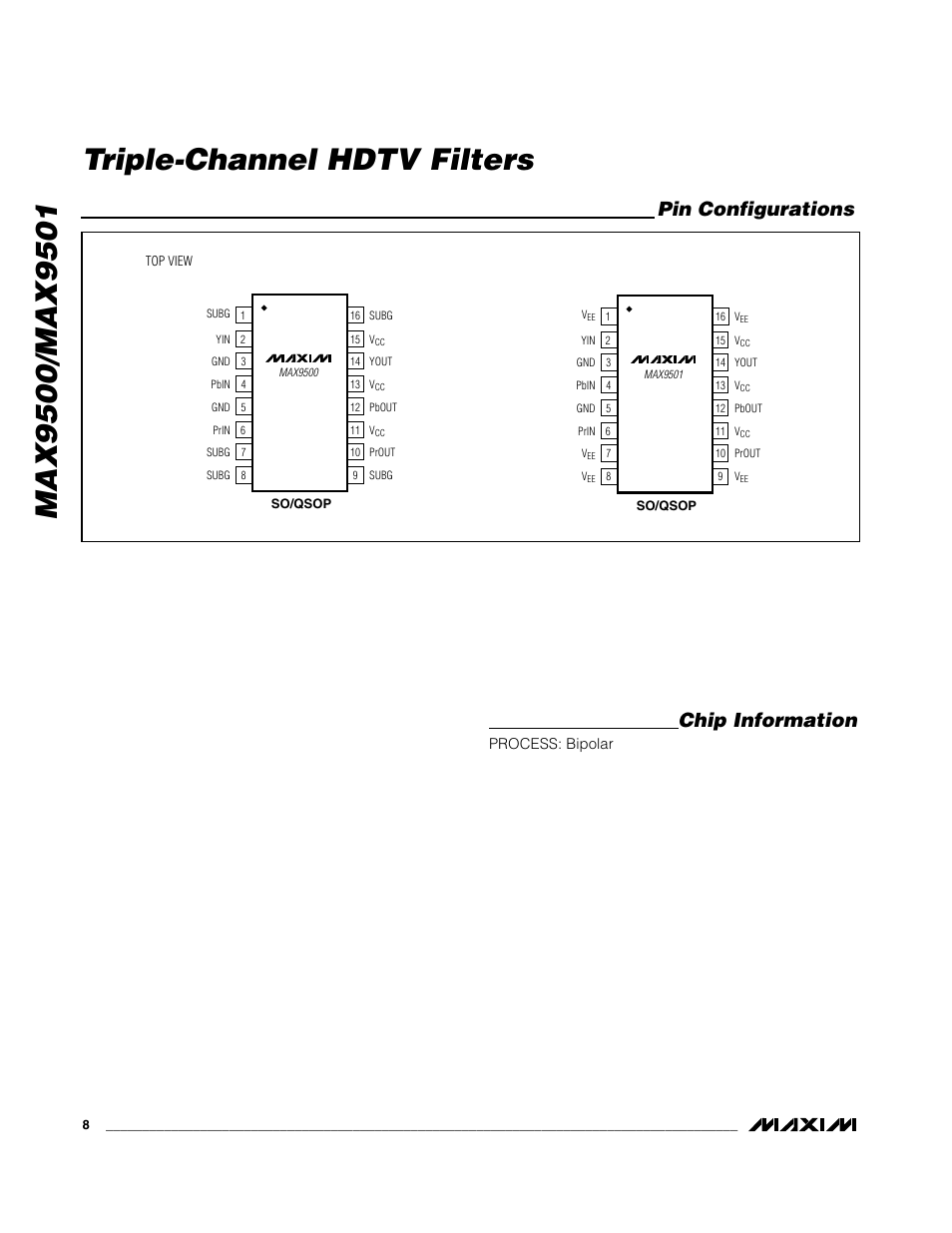 Chip information, Pin configurations | Rainbow Electronics MAX9501 User Manual | Page 8 / 10