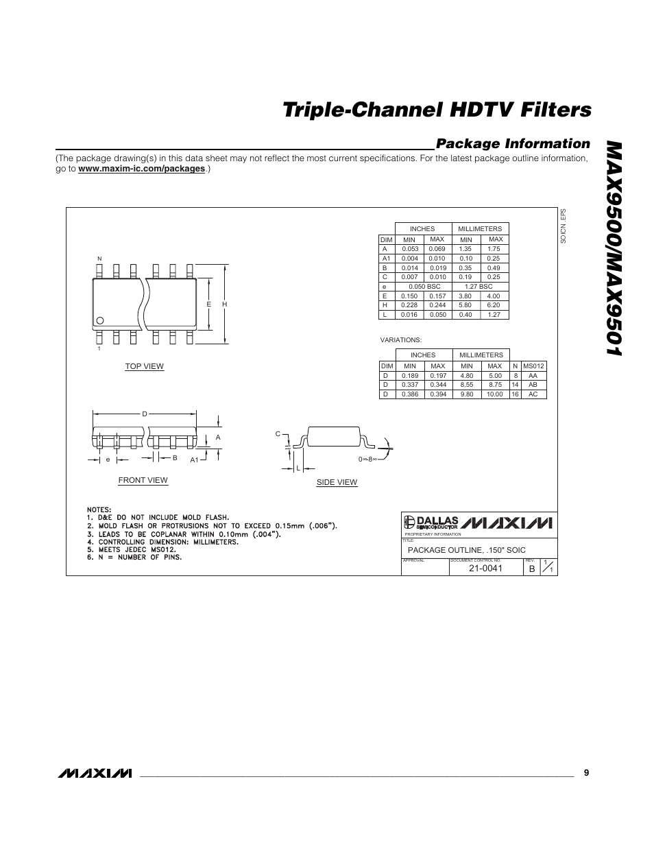 Package information | Rainbow Electronics MAX9501 User Manual | Page 9 / 10