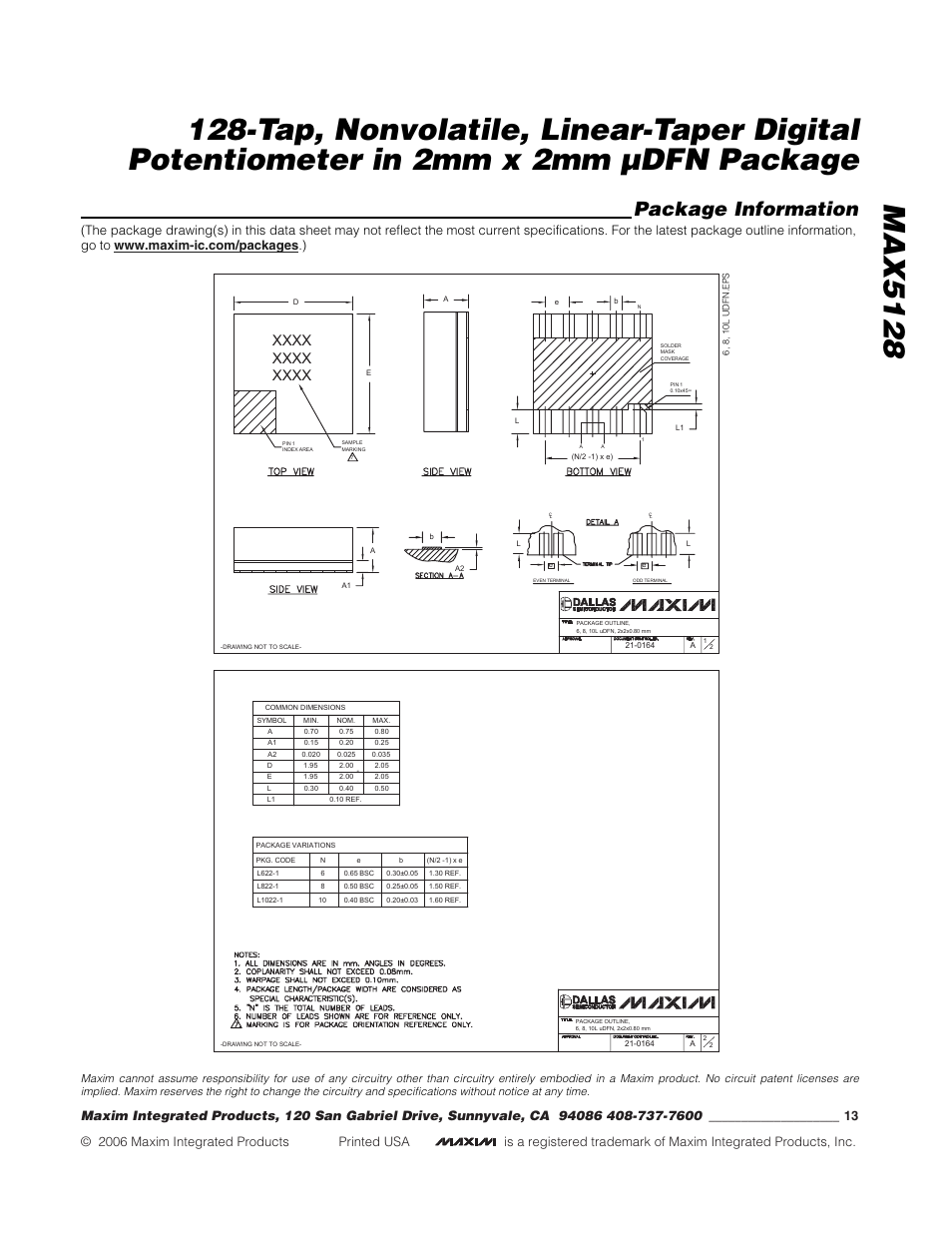 Package information, Boblet | Rainbow Electronics MAX5128 User Manual | Page 13 / 13