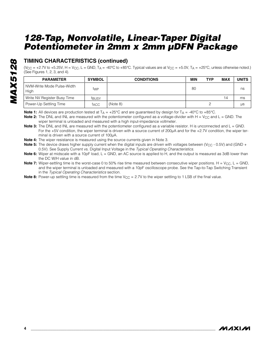 Timing characteristics (continued) | Rainbow Electronics MAX5128 User Manual | Page 4 / 13