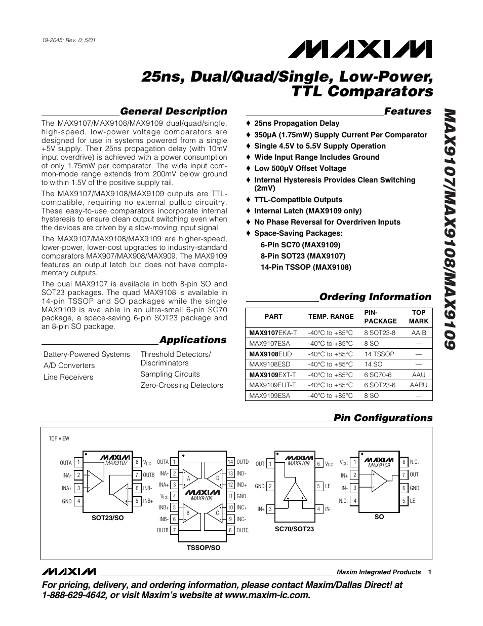 Rainbow Electronics MAX9109 User Manual | 10 pages