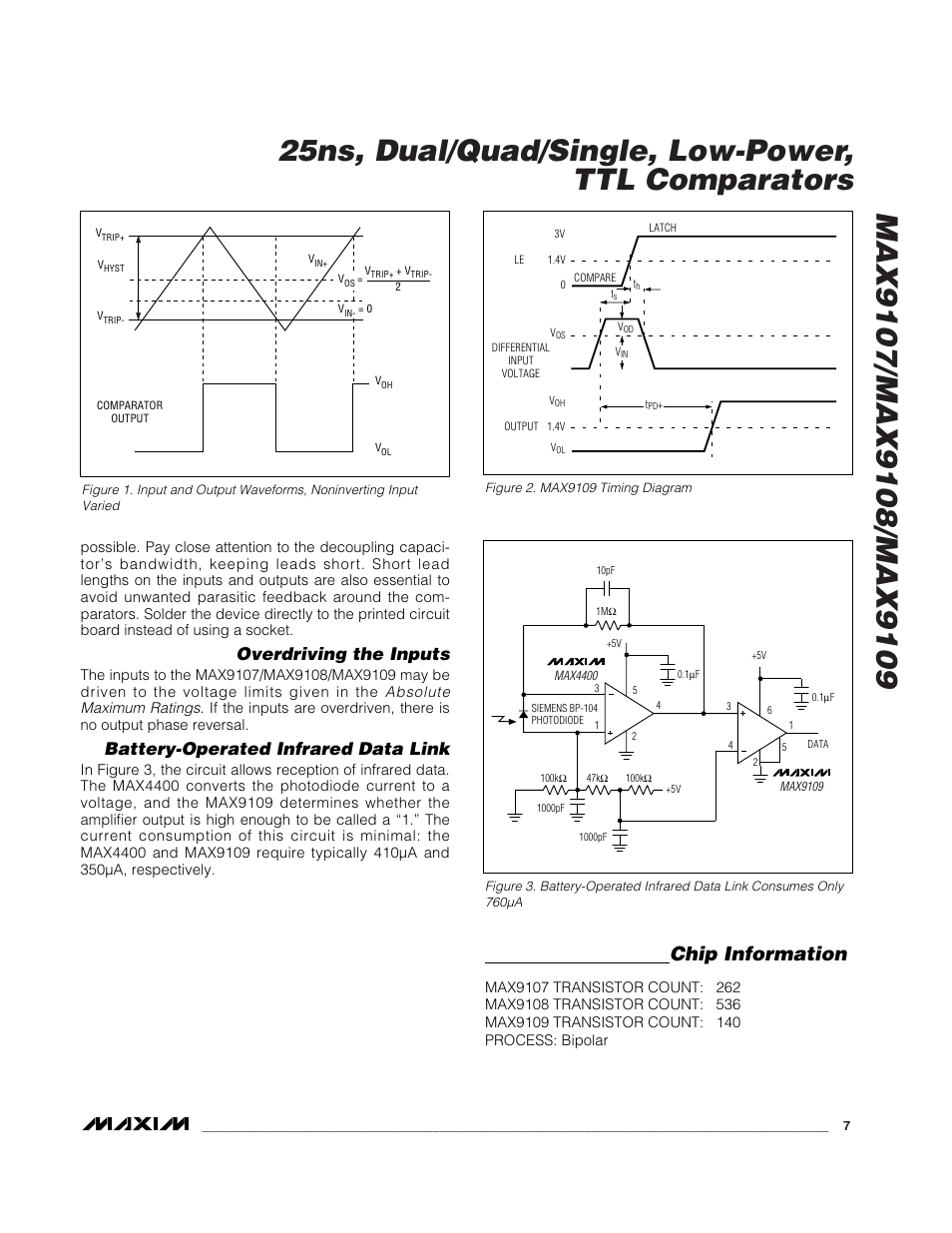 Chip information, Overdriving the inputs, Battery-operated infrared data link | Rainbow Electronics MAX9109 User Manual | Page 7 / 10